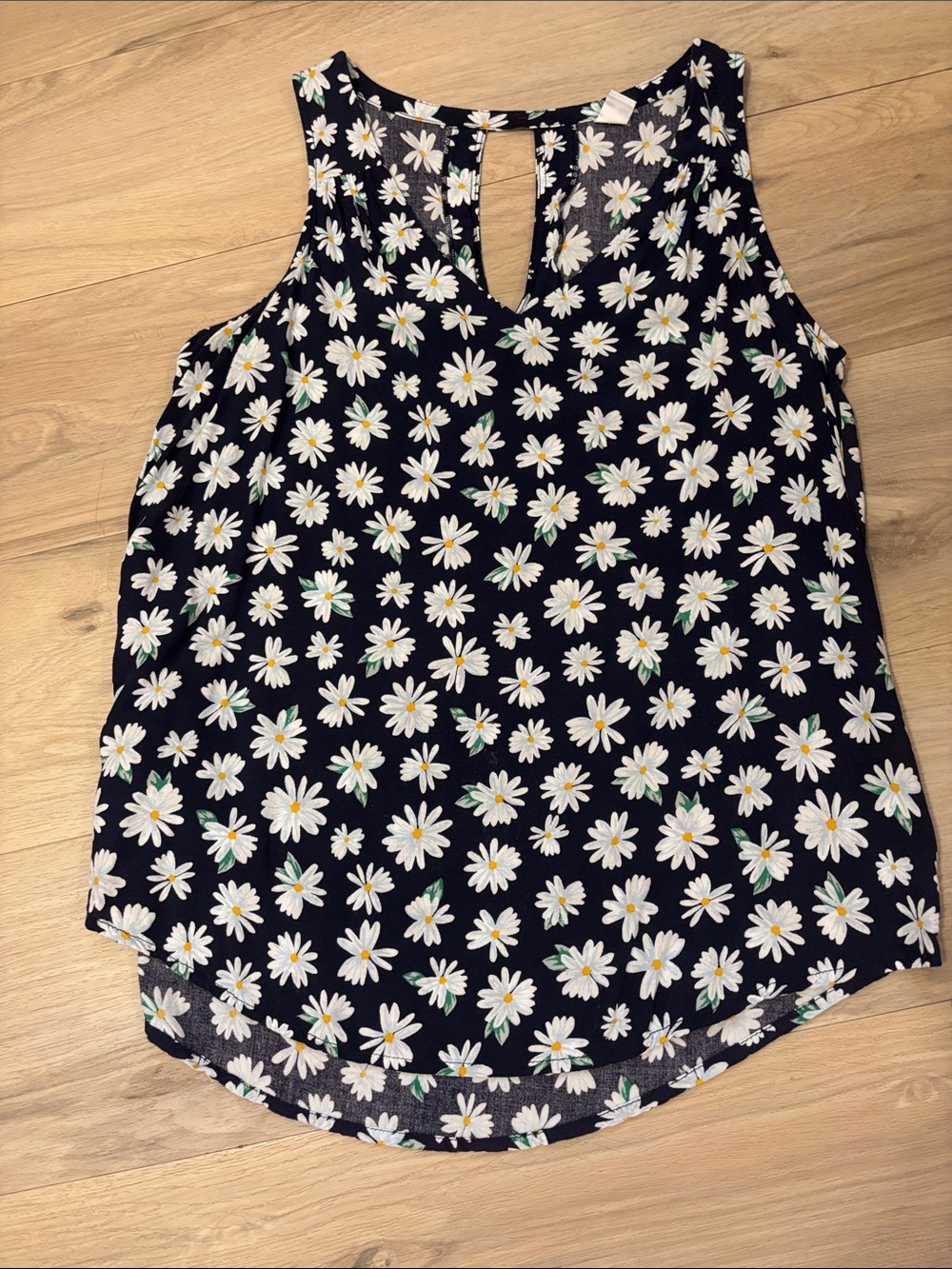 Old Navy Navy Daisy Print Keyhole Tank Top